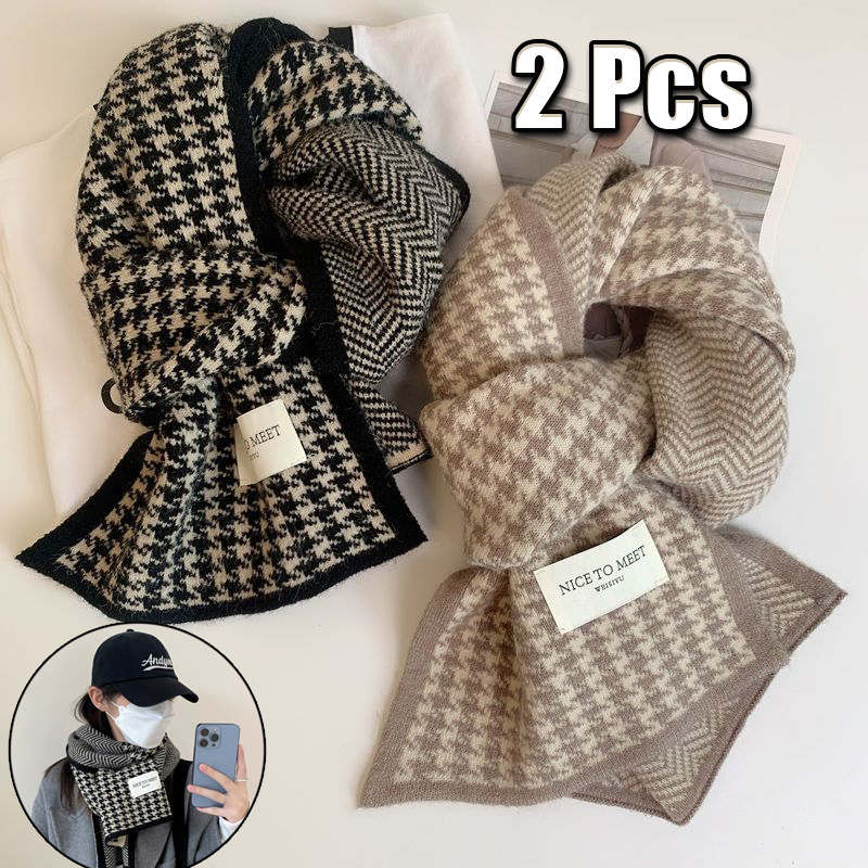 Cachecol feminino inverno nova atmosfera sentido de dupla face estudantes bonito quente engrossado tricô sênior senso de cachecol