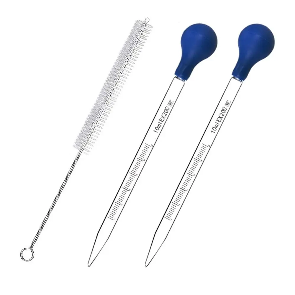 Pipeta graduada de vidrio transparente, 2 uds., con 1 cepillo de limpieza, pipeta de medición de caída, pipetas de caída de 10ml