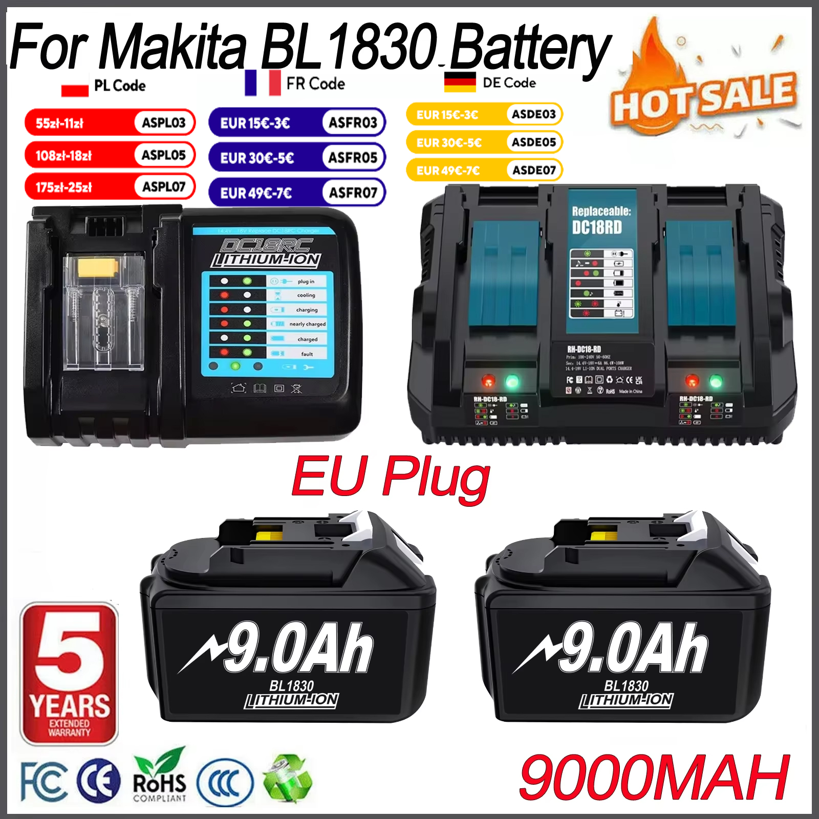 18V 9000mAh vervangende batterij compatibel voor Makita BL1830B BL1840B BL1860 BL1890 BL1815 BL1830 LXT400 accuboormachines