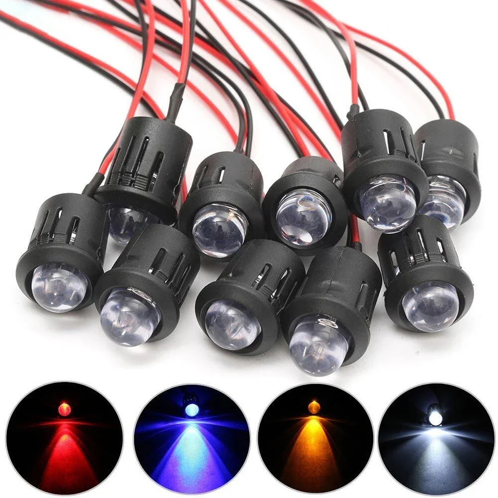 10pcs/Set 12V 10mm Pre-Wired Constant LED Ultra Bright Water Clear Bulb Cable 20cm Prewired Led Lamp 88 WWO66 Accessories