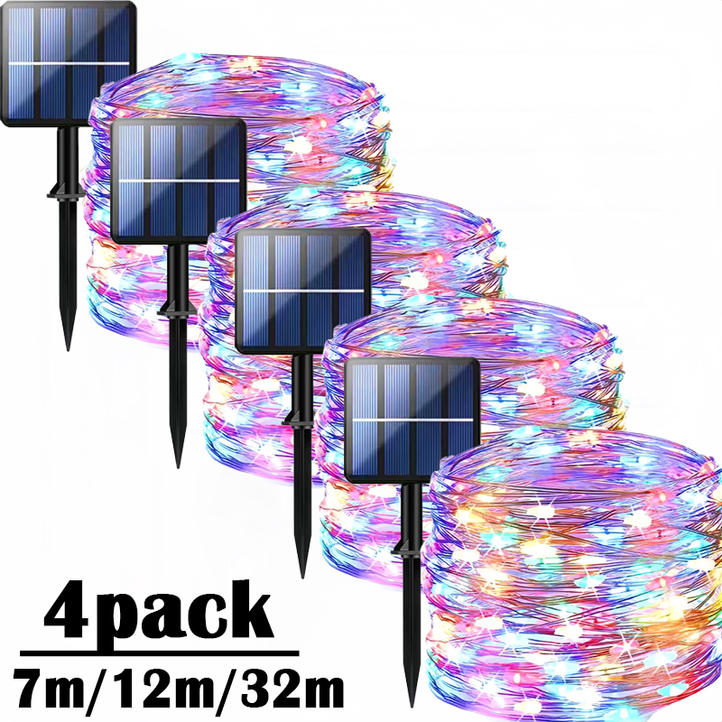 Guirnaldas de luces alimentadas por energía Solar, 7M, 12M, 22M, 32M, guirnaldas de luces LED impermeables para exteriores, 8 modos para decoración de jardín, Patio y árbol