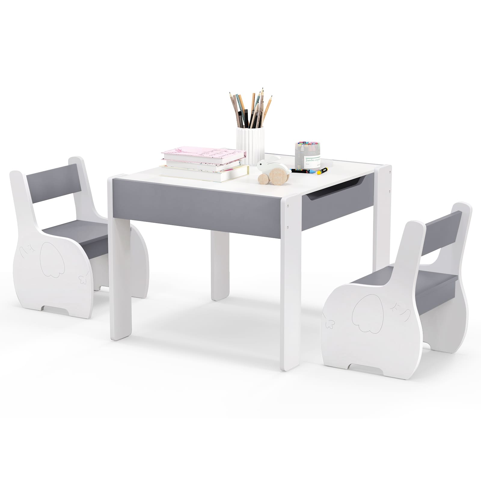 Dortala Kinderen Tafel En Stoel Set Kinderen Activiteit Bureau Omkeerbare Blackborad 2 Stoelen