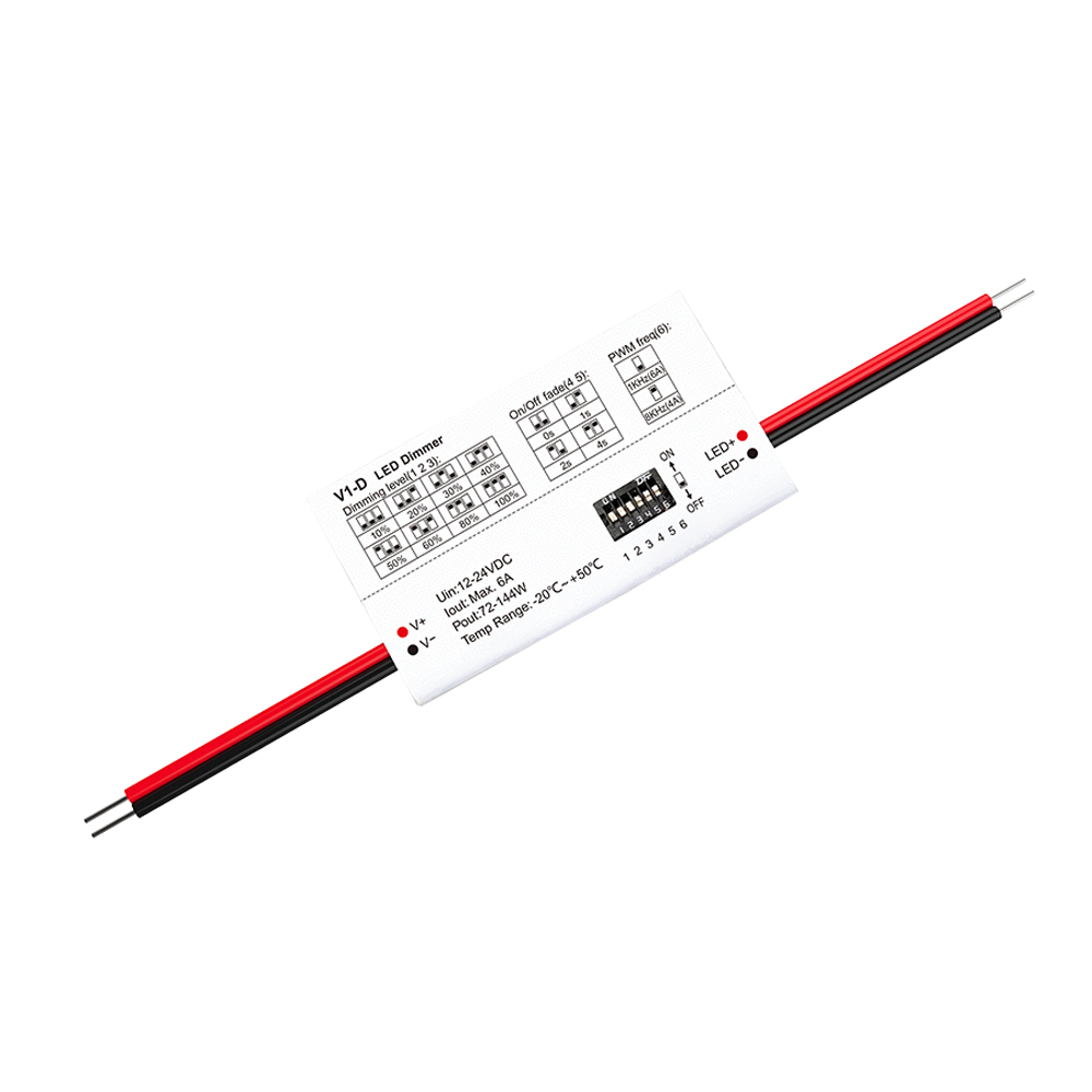 Konstantspannungs-LED-Dimmer-Controller, DC 12 V, 24 V, 1 Kanal, Überhitzung, Rückwärtsschutz, einfarbiger LED-Streifen, dimmbare Innenbeleuchtung