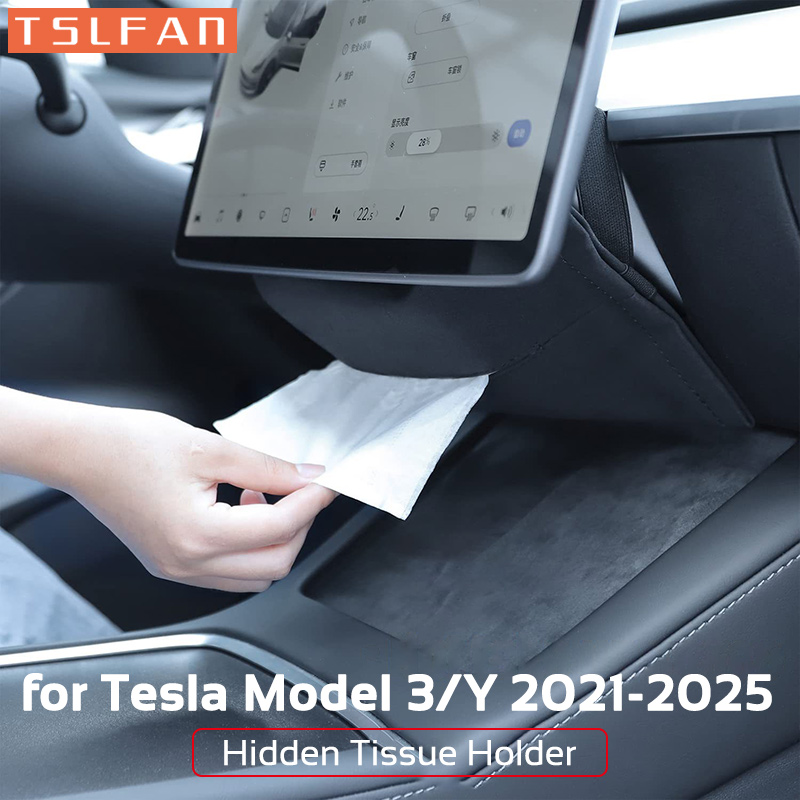 Tesla Model 3 Y 2021-2025 Highland Juniper Verborgen tissuehouder doos achterbank console flocking opbergzak auto accessoires