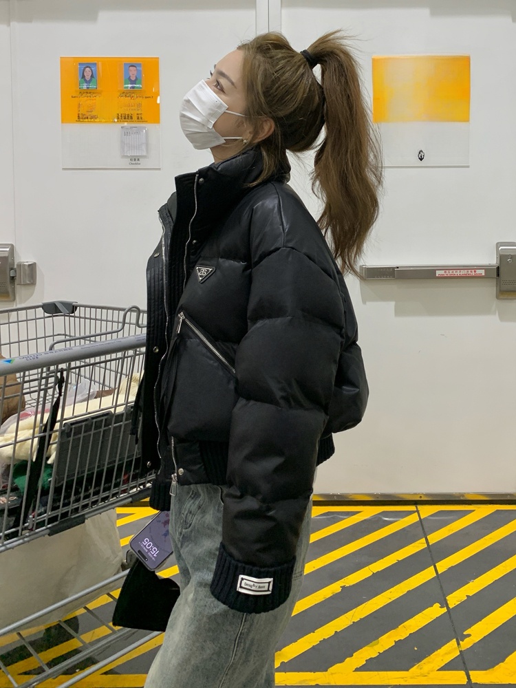 Women's down Cotton Jaet ort Winter Loose Faionable Lightweight Bread Outerwear Straight Tube Thiened Long Sve