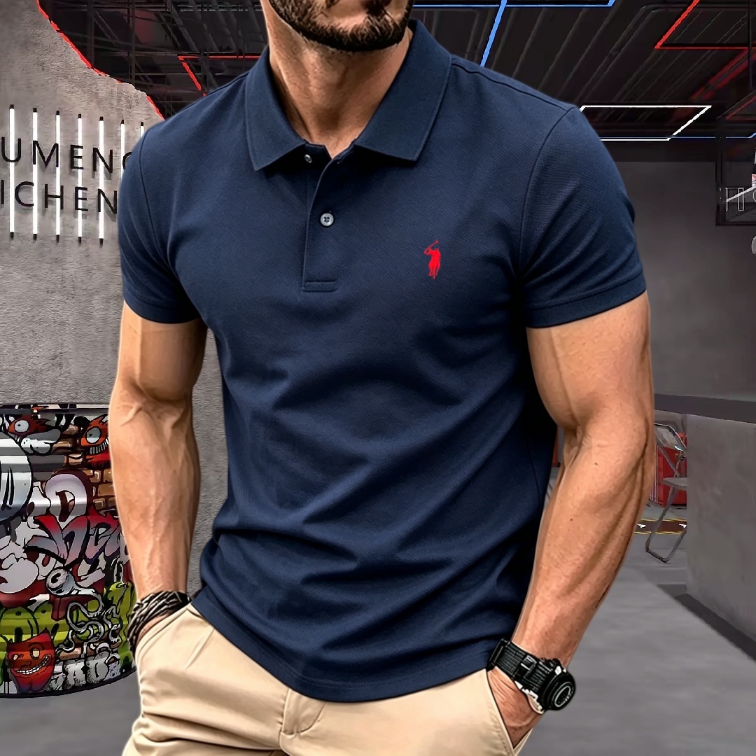 100%polyester fiberhigh-end brand men's short sleeve polo shirt 2026summer luxury fashion pony embroidery golf top casualT-shirt