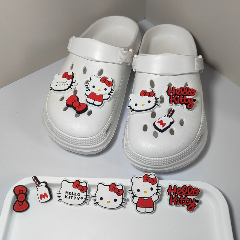 Gran oferta Sanrio Hello Kitty desmontable grueso 6 uds PVC Bowknot hebillas de zapatos de dibujos animados con decoración de zapatos personaje de Anime