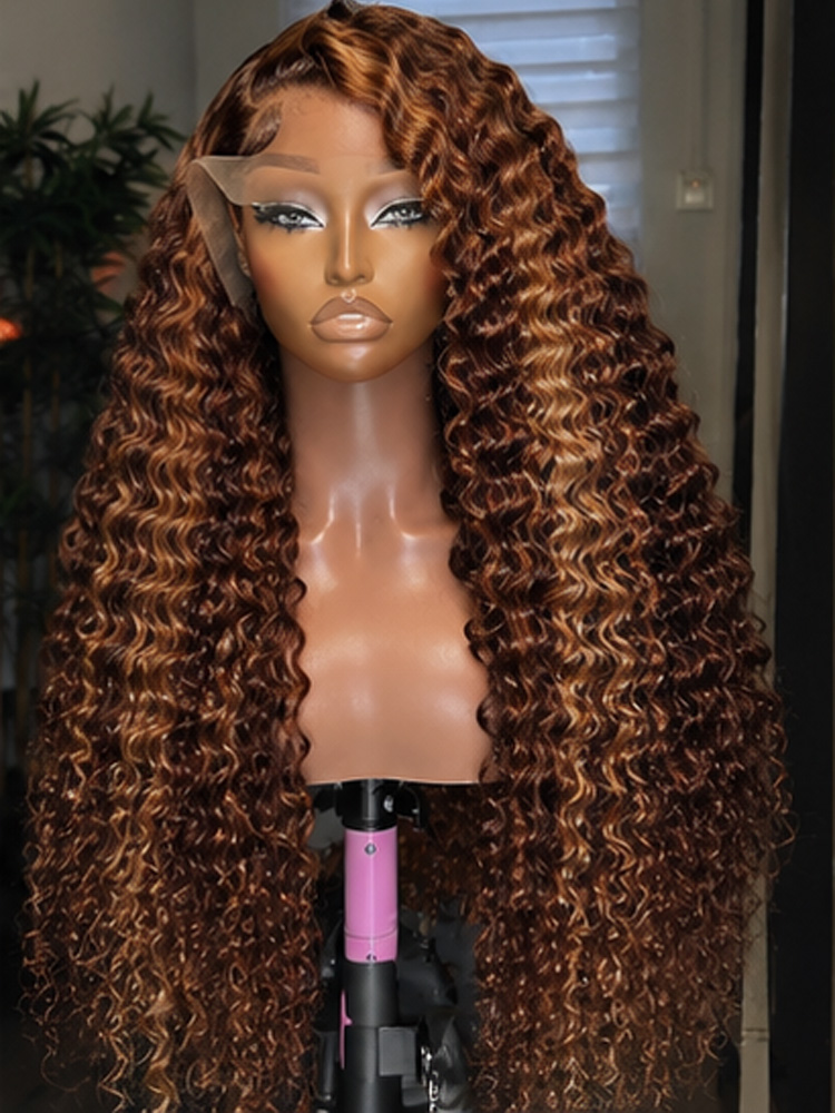 4/27 Highlight Krulhaar Deep Wave Haarwerk 13x4 HD Kant Voorkant Haarwerk Menselijk Haar Deep Wave Kant Voorkant Haarwerk 4/27 Gekleurde Haarwerken Voorgeplukt