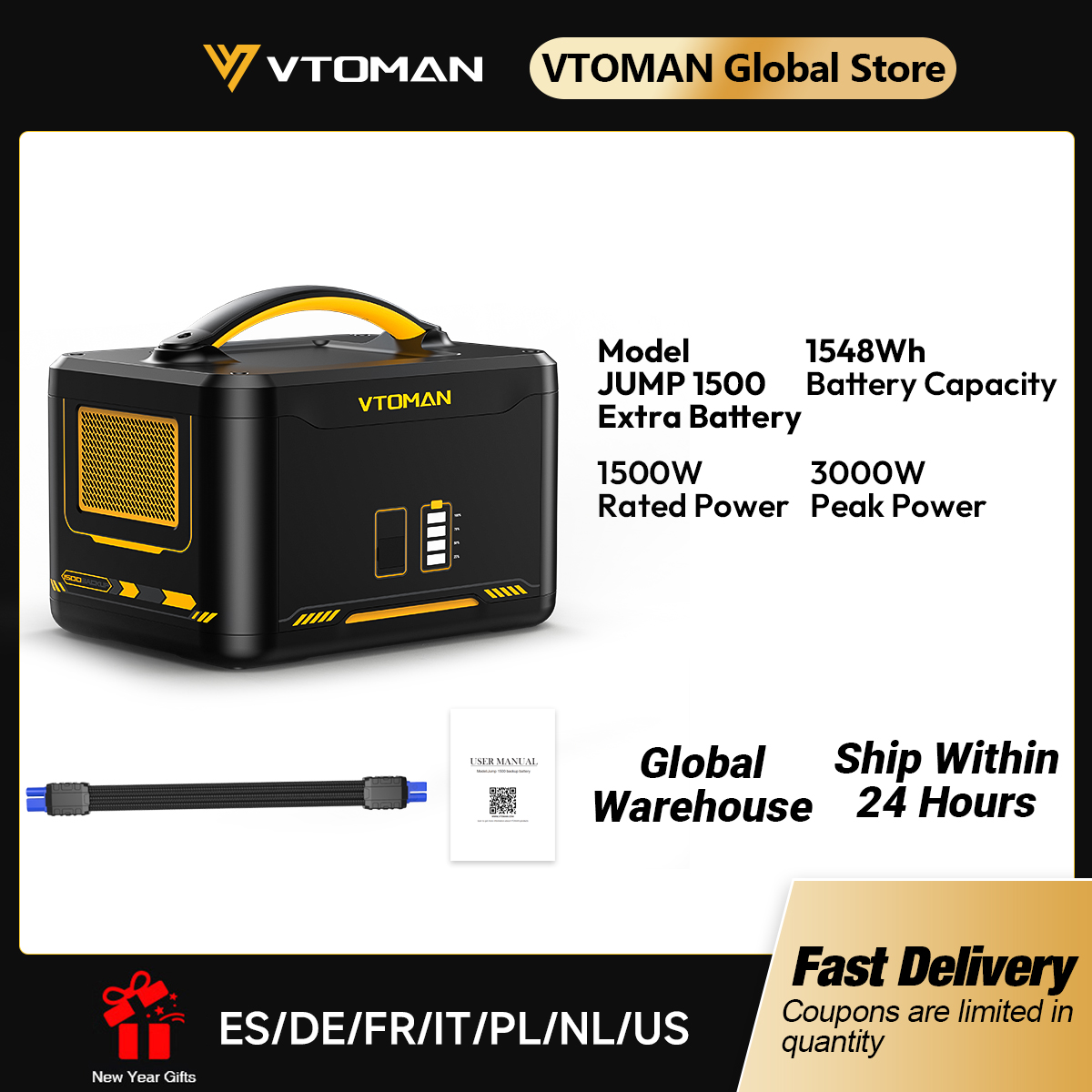 VTOMAN Jump 1500 Batterie supplémentaire 1548 Wh, batterie de secours LiFePO4 (LFP) Jump 1000 & Jump 1500X & Jump 1800 Power