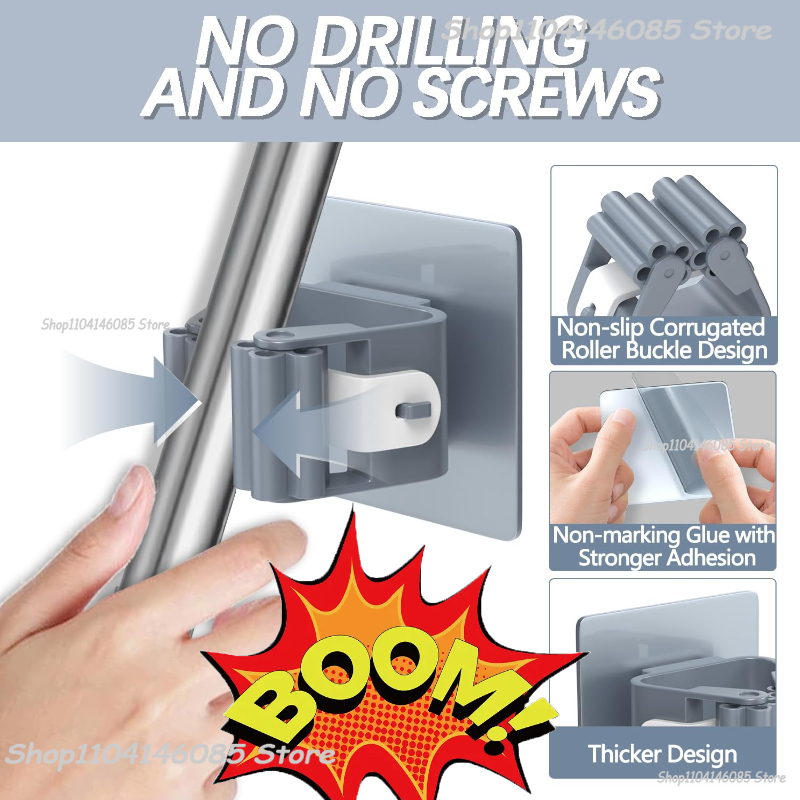 Estante de almacenamiento para fregona, tubo colgante de succión para baño, Clip para fregona sin rastro, colgador para escoba, estante para fregona impermeable montado en la pared