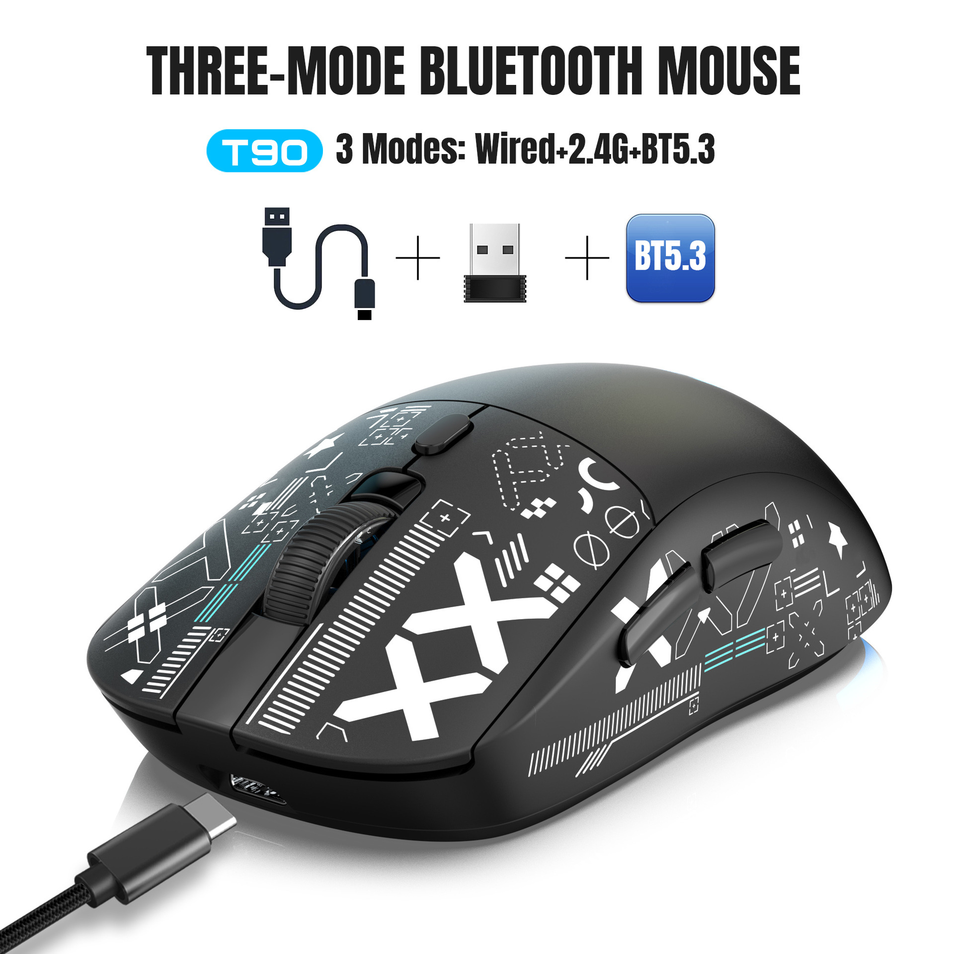 Ratón para juegos Bluetooth de 3 modos, recargable, 2,4G, USB, inalámbrico, retroiluminado RGB, para iPad, tableta, ordenador portátil