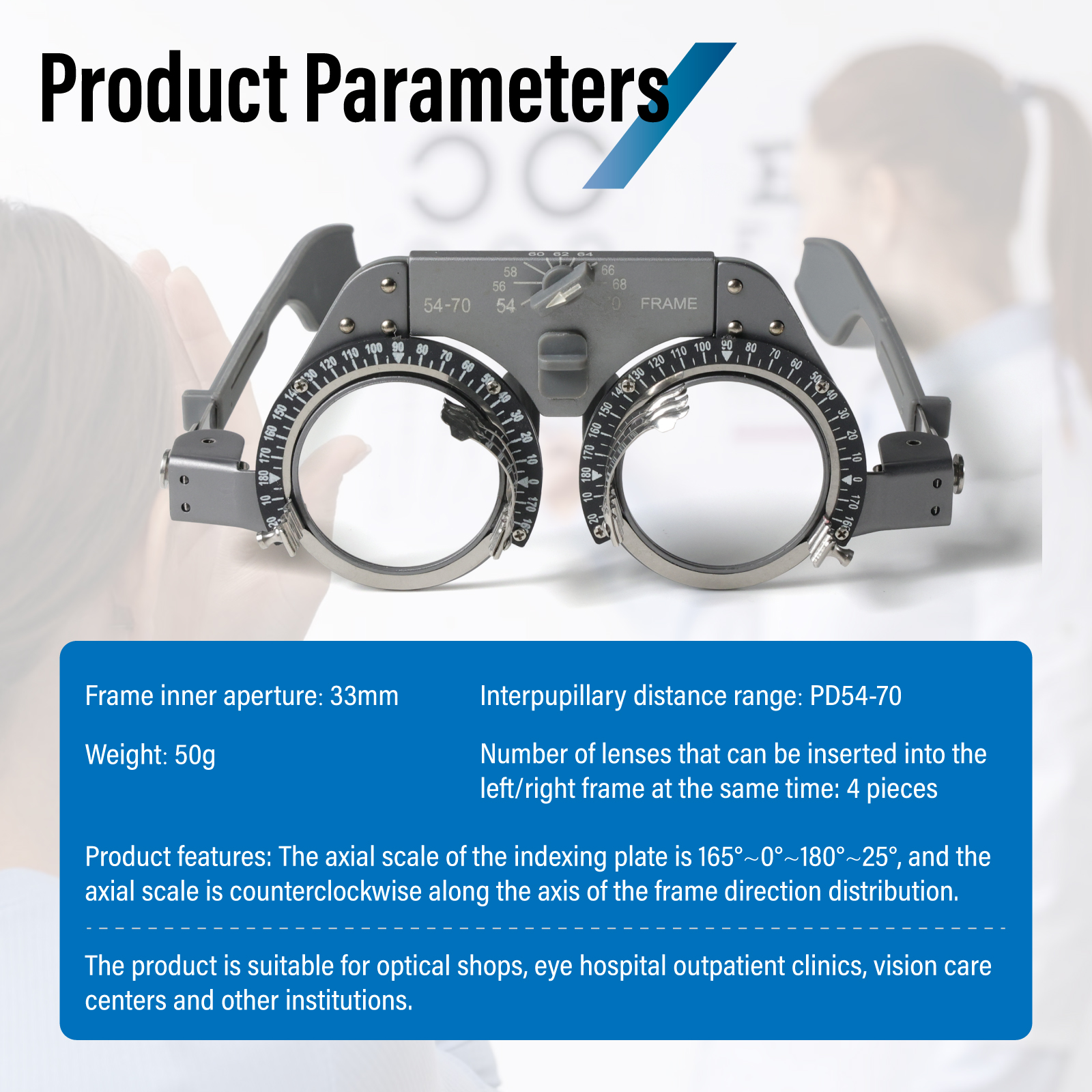 Bingkai Lensa Uji Optik yang Dapat Disesuaikan - Bahan Titanium, Bingkai Optometri Fungsi Lengkap Super Ringan (PD: 54-70mm)