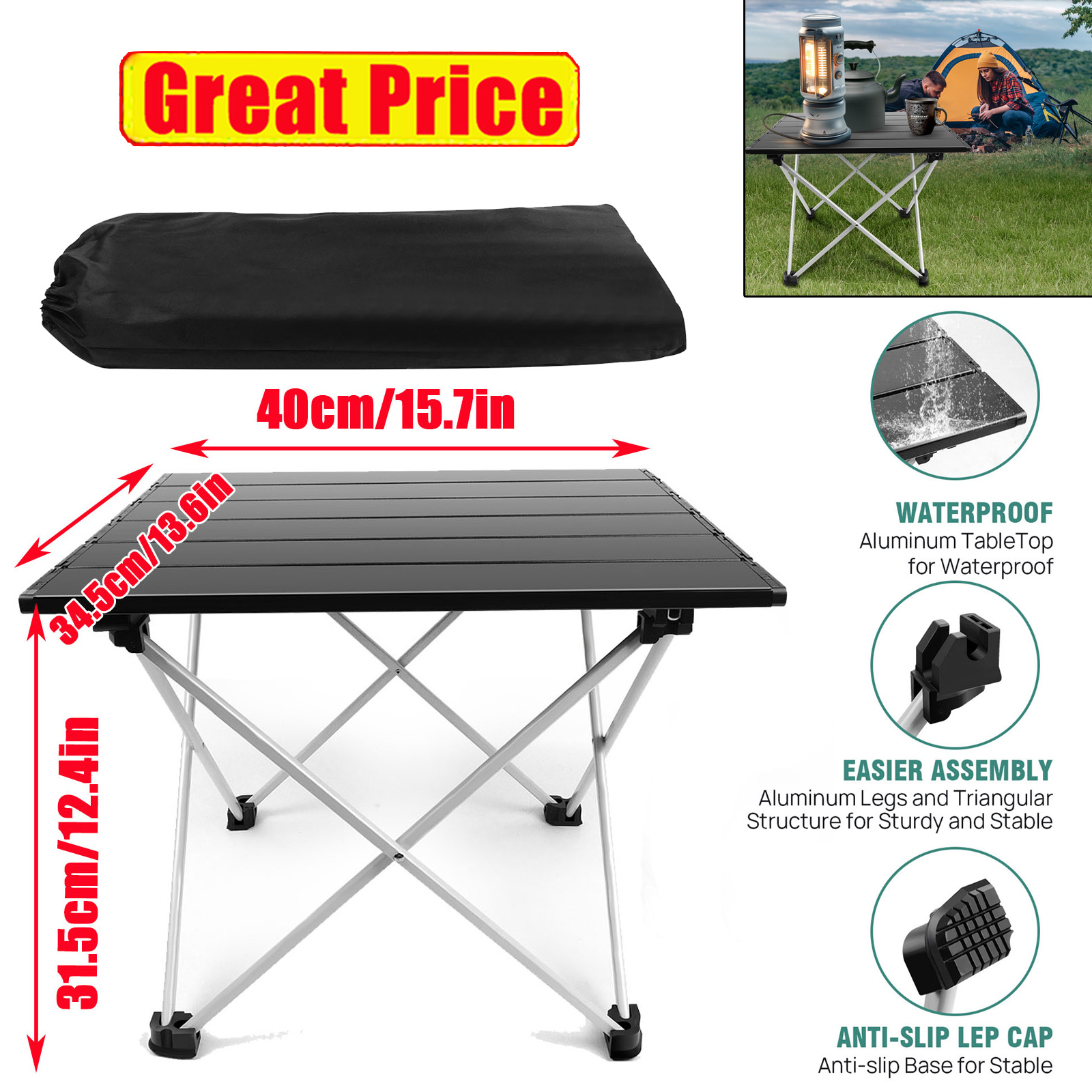 EFAN Ultraleichter, tragbarer, zusammenklappbarer Campingtisch, faltbarer Outdoor-Esstisch, hochfeste Aluminiumlegierung für Gartenparty-Picknick