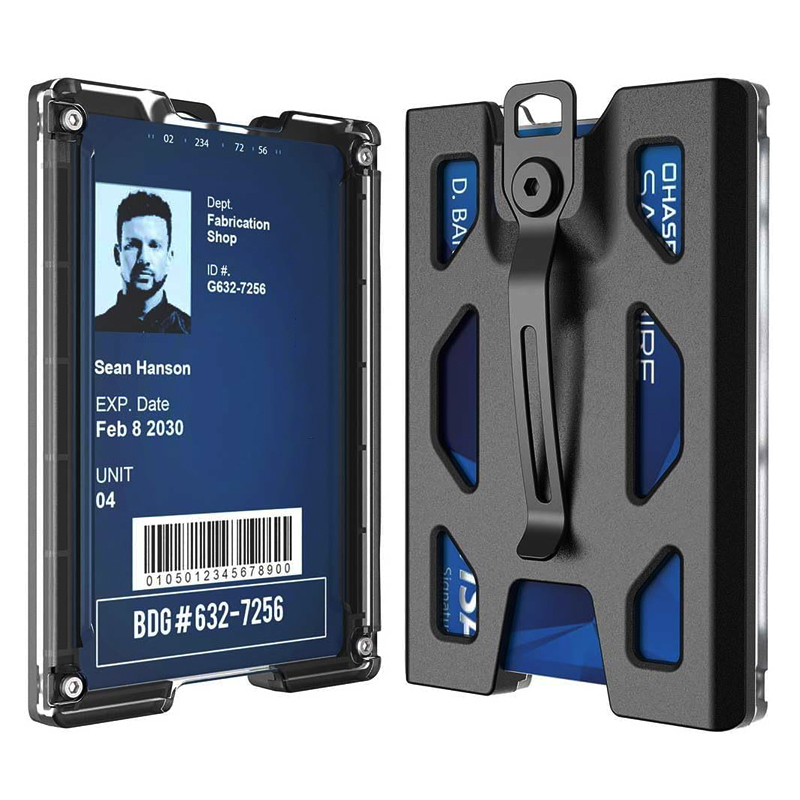 Portatarjetas de aluminio/cartera_ Portatarjetas de identificación duradero con clip de metal y ranura para 4 tarjetas