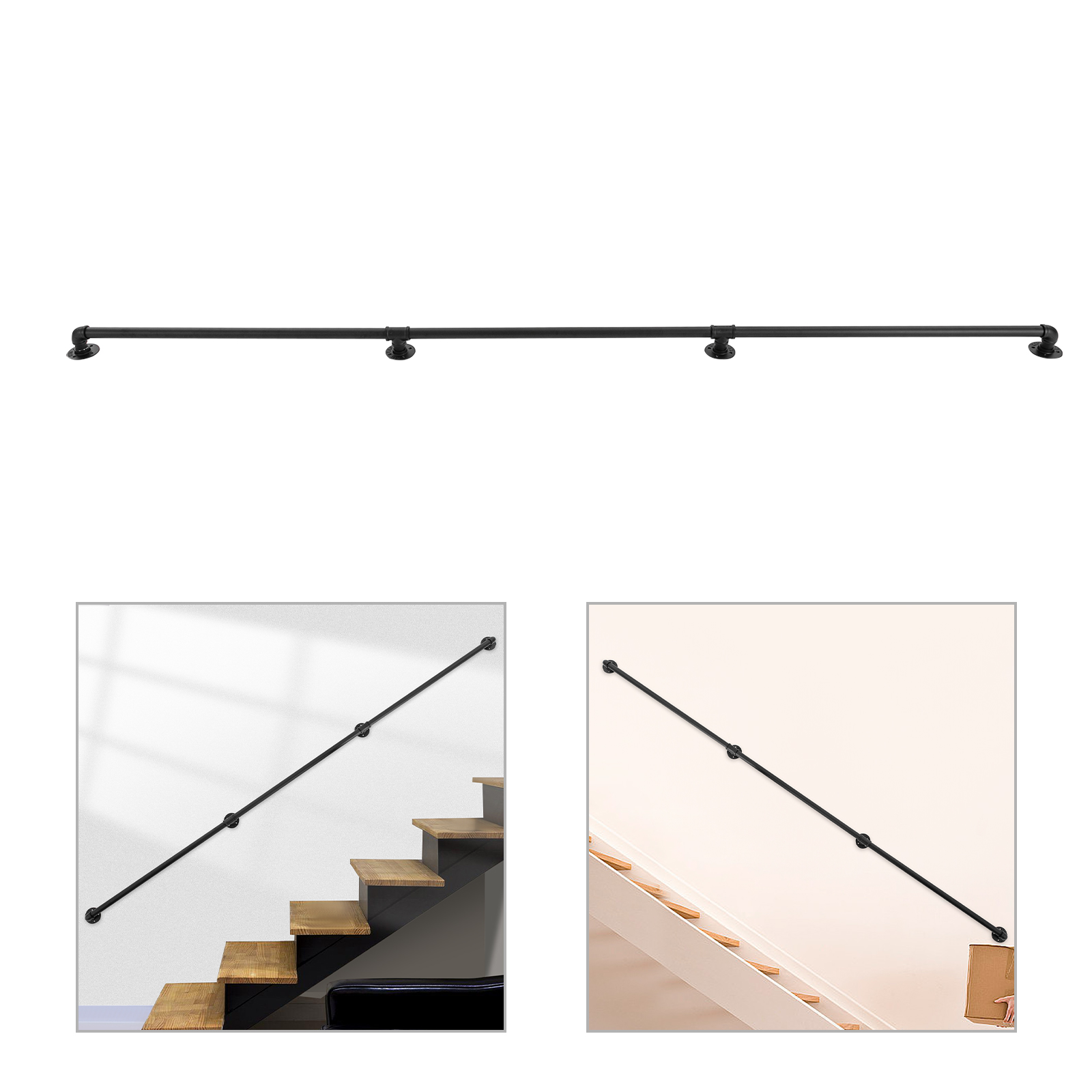 Garde-mains d'escalier en métal à trois étages, garde-corps antidérapant, tuyau en fer galvanisé, main courante pour escaliers et grenier, 9 pieds, 5 pieds