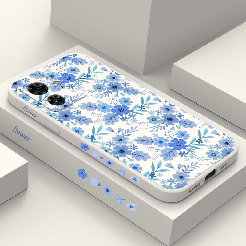EDGE40 Niebieskie silikonowe etui na telefon w kwiaty do Motorola Moto EDGE 40Neo 30 40 20 EDGEPLUS E22 E32 E7 E6S E13 E22i E7Plus E20 Cover