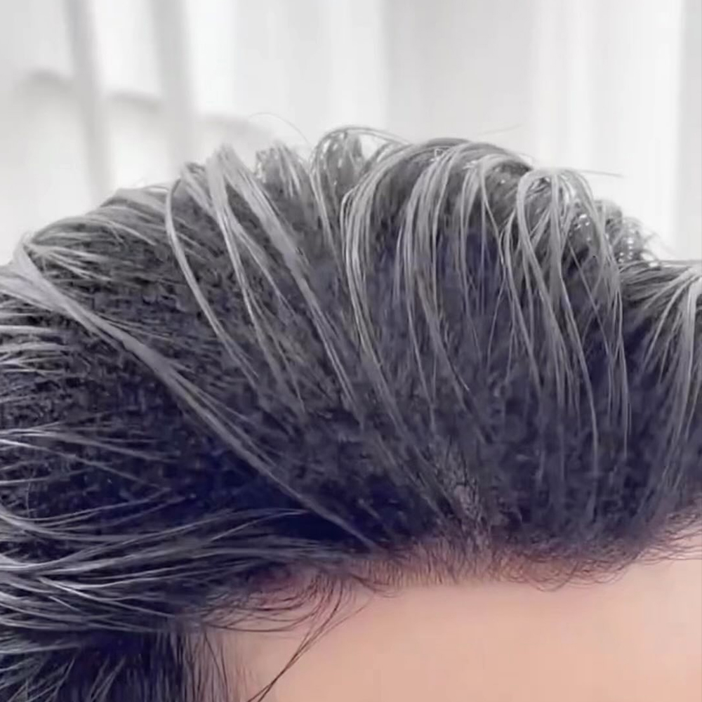 Prótesis Capilar Masculina de Piel Fina Inyectada de 0.12mm, 130% de Densidad, Cabello Humano Gris Negro, Peluca Toupee, Sistema Capilar para Adultos