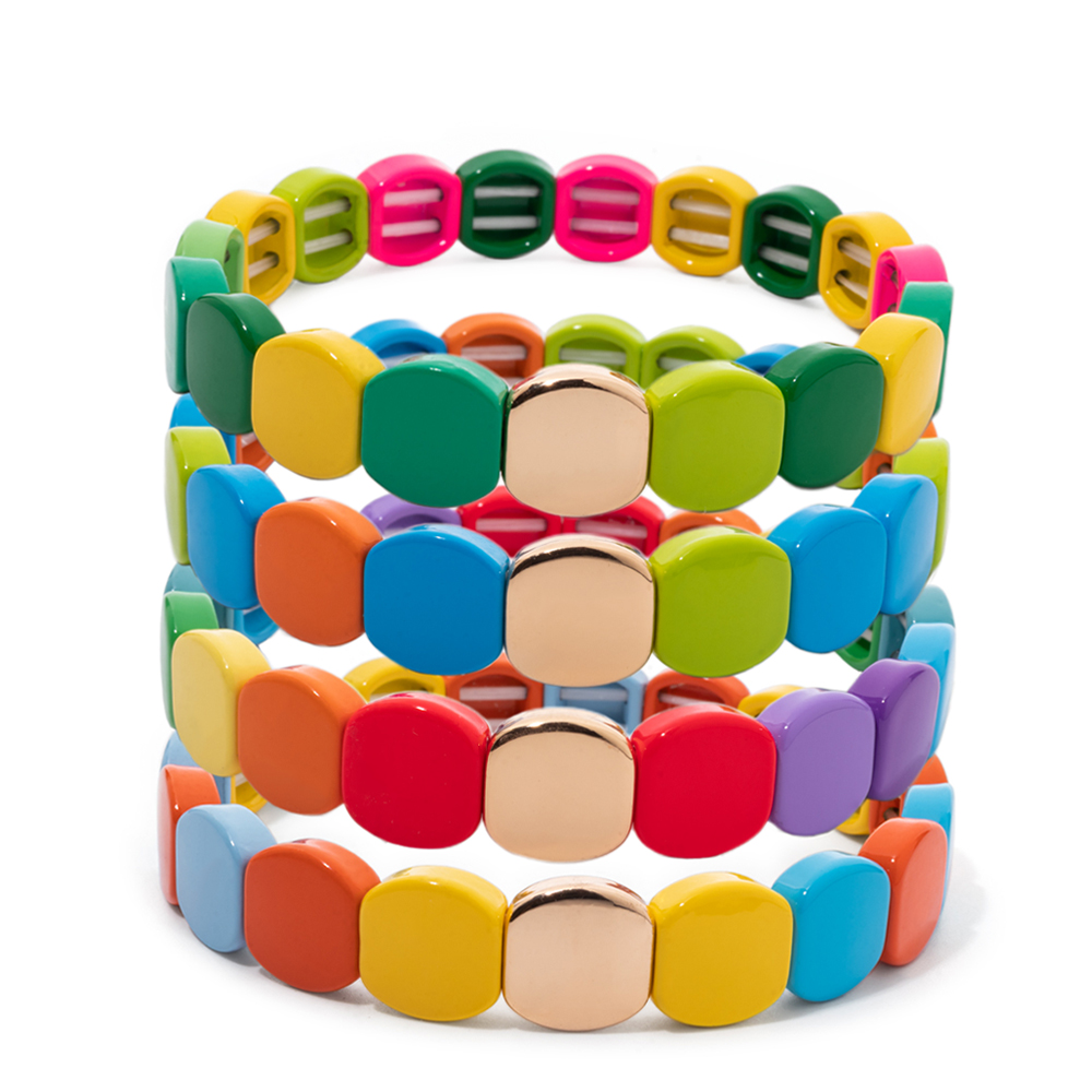 Nieuwe Regenboog Emaille Honingraat Tegel Armband voor Vrouwen Kleurrijke Bohemian Meisje Bangle Mode-sieraden 2024