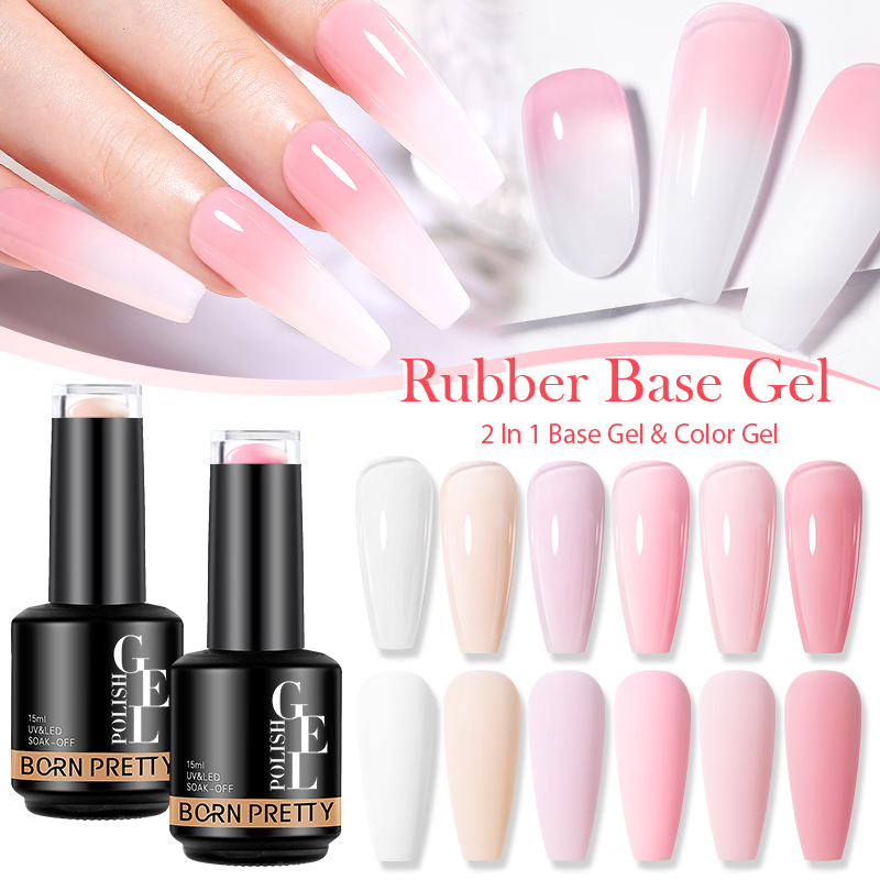 BORN PRETTY 15ml Jelly Nude Rubber Base Gel Naturalny Mleczny Biały Przezroczysty Półtrwały Samopoziomujący Lakier Hybrydowy UV LED do Zmywania