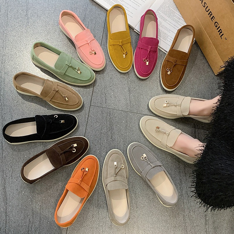 Nowe damskie wsuwane mokasyny w dużych rozmiarach, modne i uniwersalne zamszowe buty na płaskiej podeszwie, buty typu bean shoes.