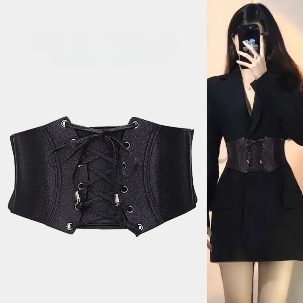 Cinturón Retro negro para mujer, accesorio de cintura ancha, cinturón gótico Punk