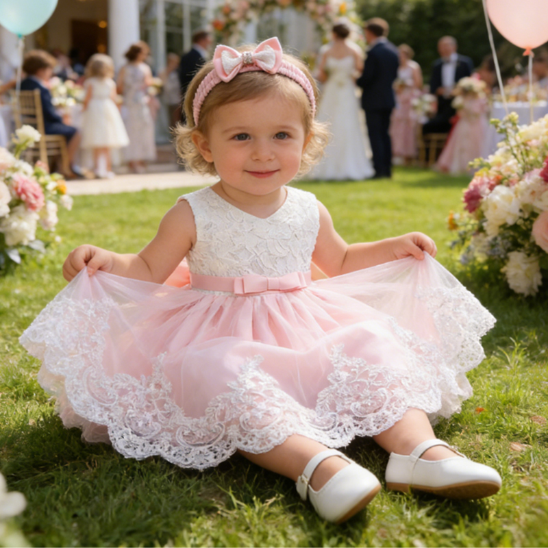 Vestido de princesa blanco para niñas recién nacidas, vestidos infantiles para niñas, bautizo, primer cumpleaños, boda, dama de honor, Vestidos infantiles