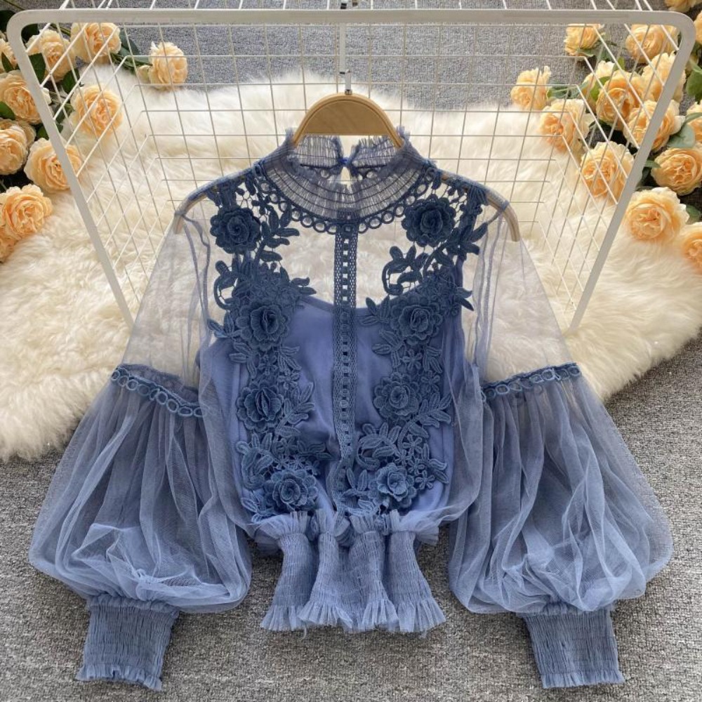 2 stks/set Kant Bladerdeeg Lange Mouw Blouse Vintage Mode Blouses Elegante Femme Blusas Koreaanse Tops Vrouwen Shirts Kleding