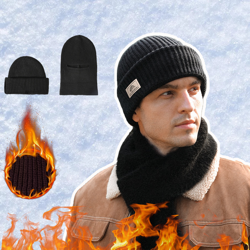 Knitted Hat Winter Cotton Thickened Cold Hat  Outdoor Cycling Warm Cap Hat Mask 2 in 1 Full Face Protection Cap Earmuffs Hat