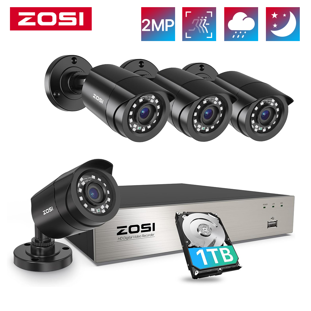 Система камер безопасности ZOSI 3K Lite AI Обнаружение транспортного средства 8CH HD TVI Видеорегистратор 2MP 1080P Камера видеонаблюдения