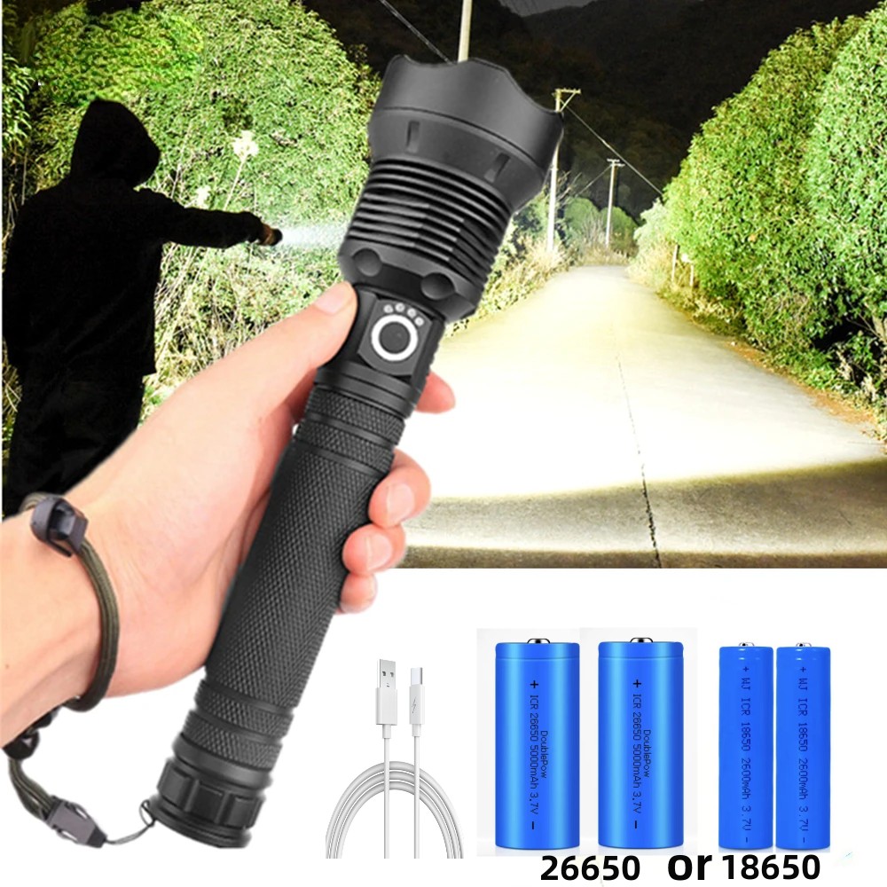 USB Krachtige xhp70.2 Zaklamp Zaklamp Super Heldere Oplaadbare Zoom LED Tactische Zaklamp xhp70 18650 of 26650 Batterij Kamplamp