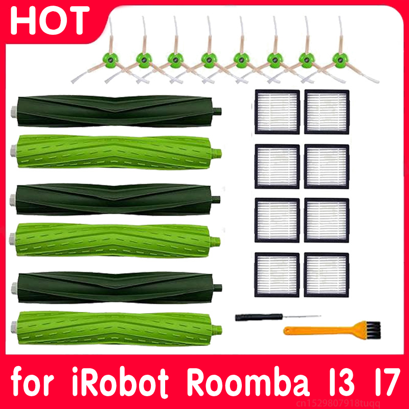 Rollo de cepillo de filtro Hepa para iRobot Roomba I7 E5 E6 I3 Series accesorios de Robot aspirador filtro Hepa Cepillo Lateral paños de fregona