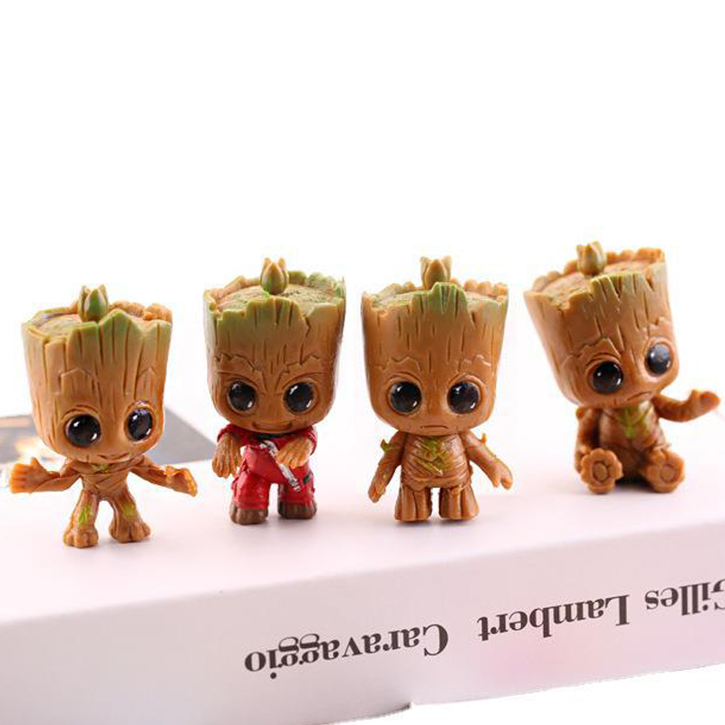 4 ชิ้น/เซ็ต Marvel Guardians of The Galaxy Avengers Tiny groot เด็กน่ารัก Tree Man ของเล่นรูป