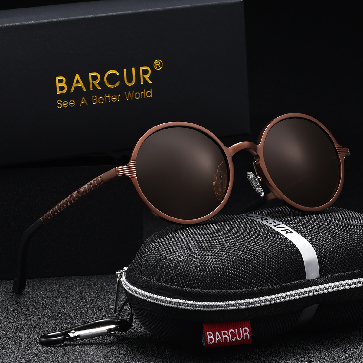 Barcur marca de luxo vintage requintado feminino polarizado óculos de sol de alta qualidade metal circular quadro uv400 óculos de sol masculino
