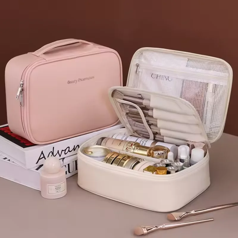 Bolsa de cosméticos para mujer, bolsa de maquillaje de doble capa, gran capacidad, organizador de cosméticos de lujo, artículos esenciales de viaje, bolsa de cosméticos para mujer
