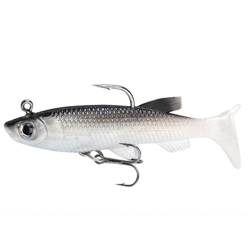 Señuelos de Pesca de Silicona Suave, 7.5cm, 12g, Cola en T, Cebo Artificial de Goma para Pesca de Lucio, Lubina y Carpa