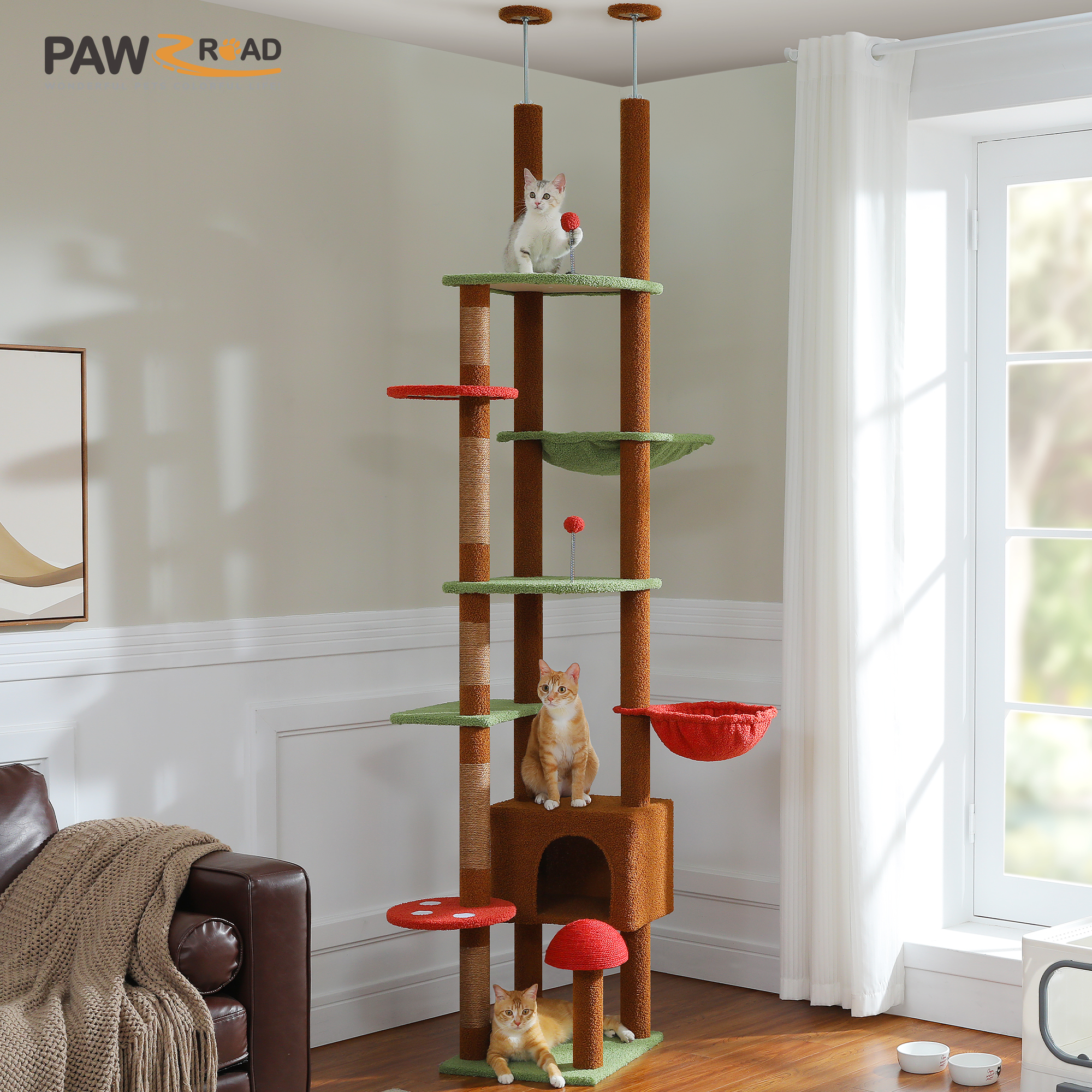 Kratz baum Boden bis zur Decke Katzen turm höhen verstellbar mit Katze Wohnung gemütliche Hängematte und Kratz baum hohe Aktivität Baum borwn