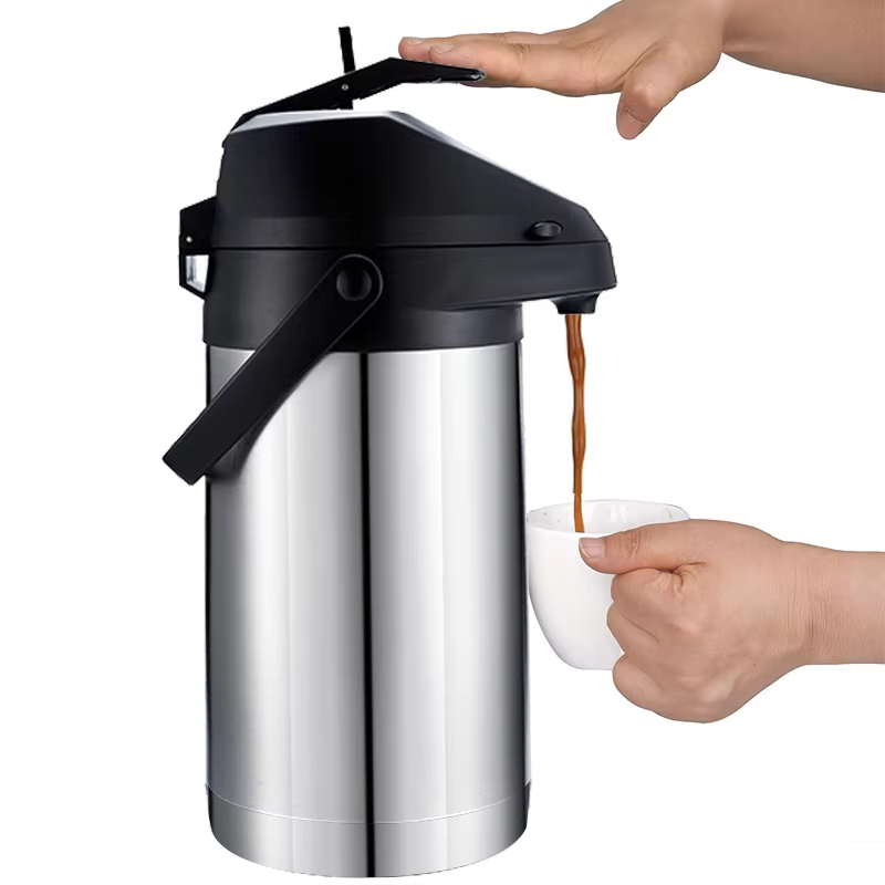 Dispenser Kopi Airpot dengan Pompa untuk Minuman Panas, Teh, Cairan, Wadah Minuman Air Panas dari Stainless Steel Terisolasi untuk Pesta