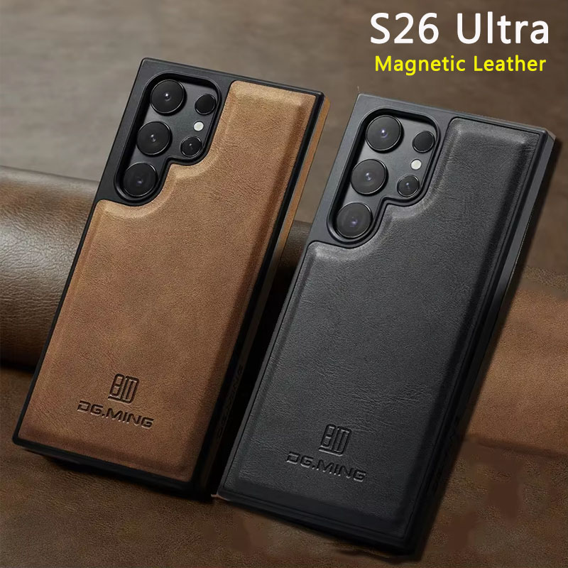 Luksusowe, mocne, magnetyczne etui skórzane do Samsung Galaxy S26 Ultra S25 S24 S23 Plus S21 S22 z obsługą ładowania bezprzewodowego i magnesem samochodowym.