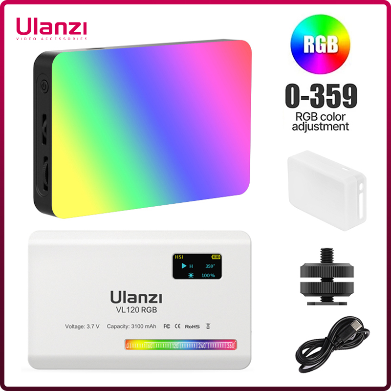 Ulanzi VL120 RGB-Kameralicht mit Diffusor 2500–9000 K CRI 95+ 3100 mAh LED-Videolichtpanel für Kamera-Telefon-Fotografie-Lichter
