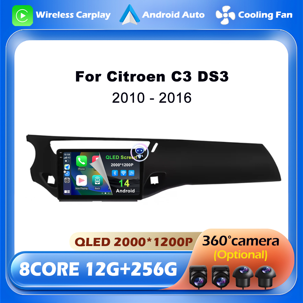 QLED Scherm Android Auto Carplay Voor Citroen C3 DS3 2010-2016 Autoradio Video Multimedia Speler WiFi GPS Navigatie DSP Stereo