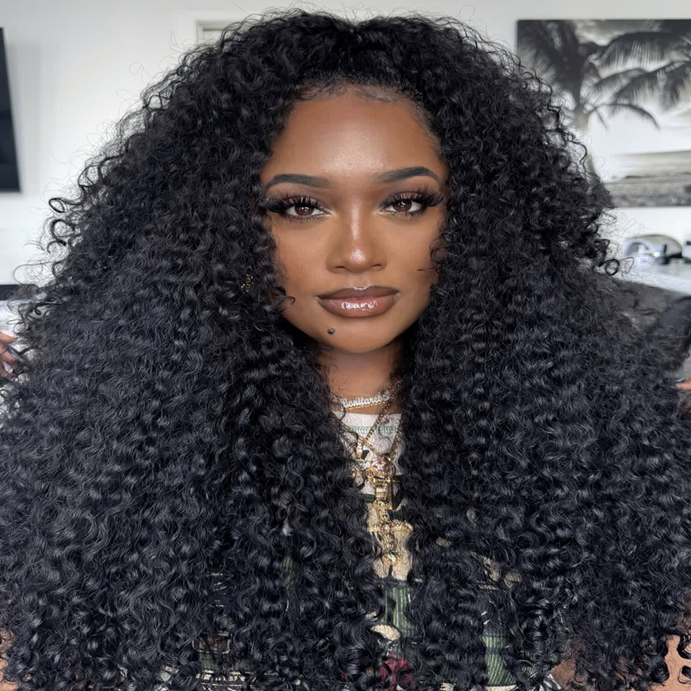 3 In 1 Half Wig Glueless Kinky Curly Human Hair Wig With Drawstring Seamless Wear Ready to Wear 3 IN 1 Half Wigs For Women