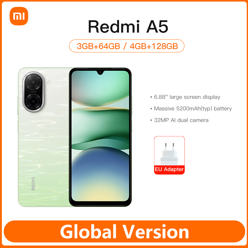 Versão global xiaomi redmi a5 sem nfc 120hz display 32mp câmera android 15 celular 5200mah bateria grande 6.88"