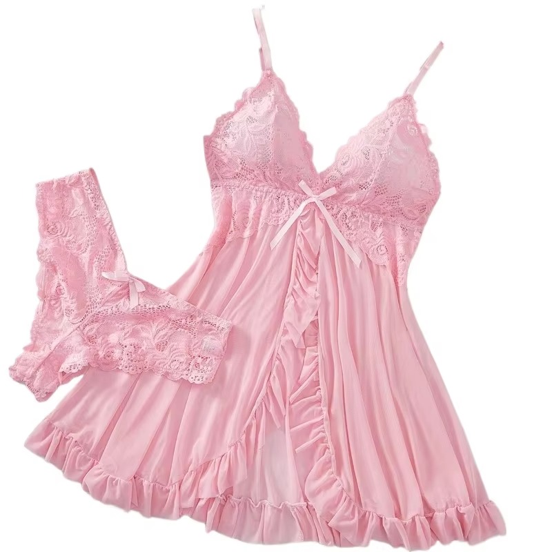 Conjunto de lencería sexy para mujer, sujetador erótico, camisón de encaje sexy, ropa de dormir suave y ajustada, vestidos con cuello en V, camisón completo y vestidos.