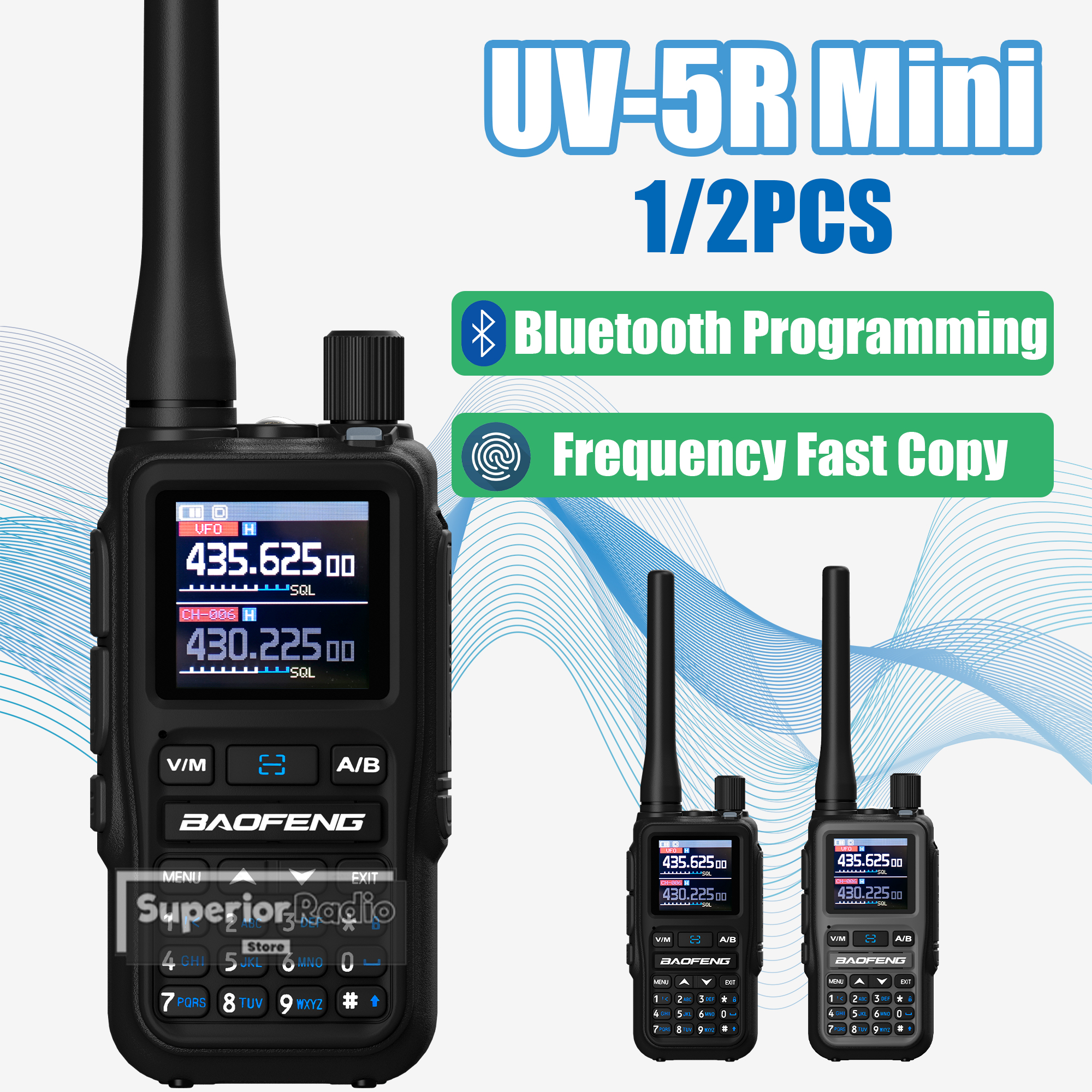 1/2 Uds Baofeng UV-5R Mini Walkie Talkie Bluetooth programación tipo C Dual PTT ligero 999 canales linterna copia de frecuencia