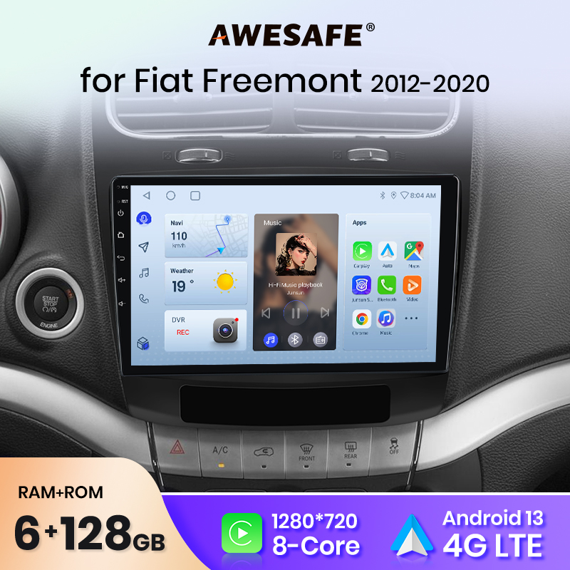 AWESAFE Bezprzewodowe Radio Samochodowe CarPlay Android Auto do Fiata Freemont 2012 2013-2020 GPS Navi SWC FM BT Plug and Play DSP Stereo
