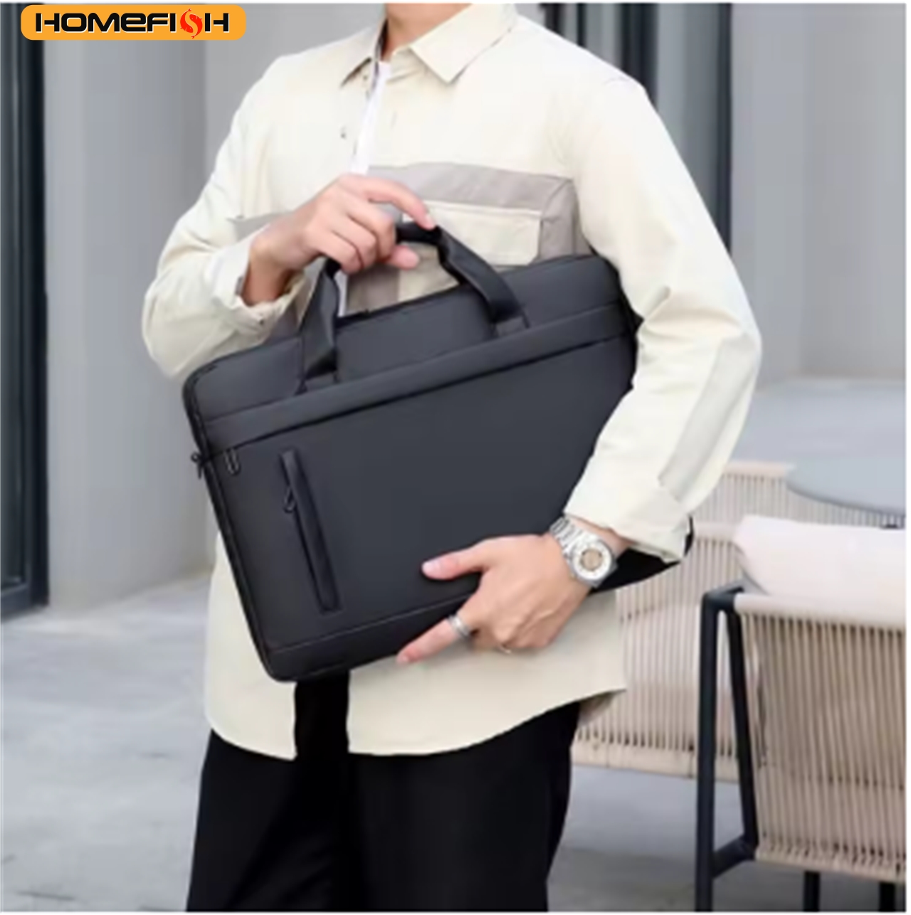 HOMEFISH 15-inch laptoptas, waterdichte lichte luxe kantoorhandtas, zakelijke dagelijkse messengertas voor heren