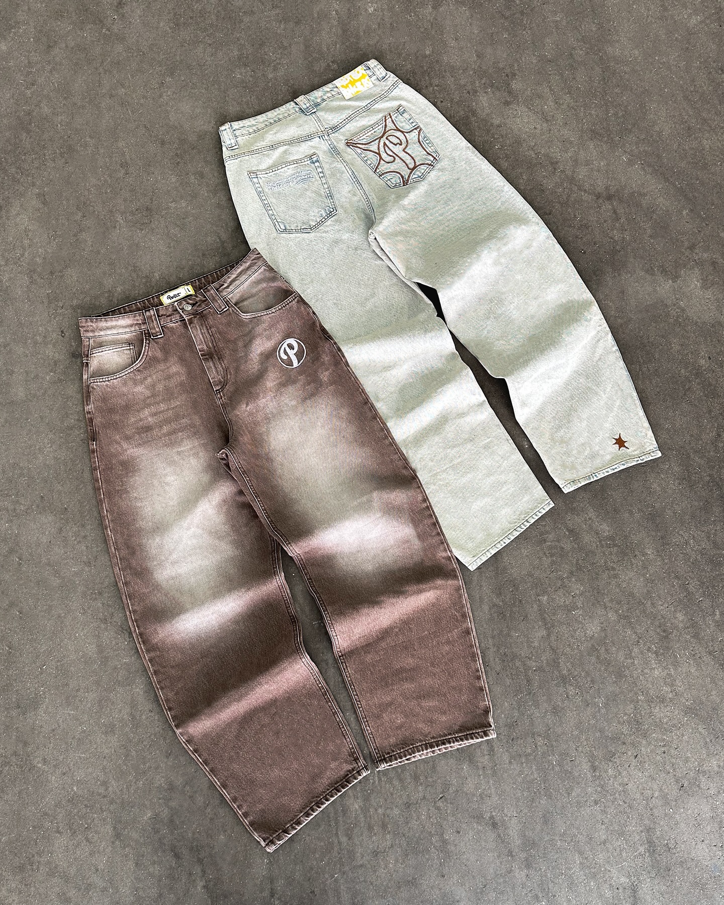 streetwear PROTECT 청바지 Y2K 남성 바지 하라주쿠 힙합 편지 자수 빈티지 브라운 헐렁한 청바지 하이 웨이스트 와이드 레그 바지