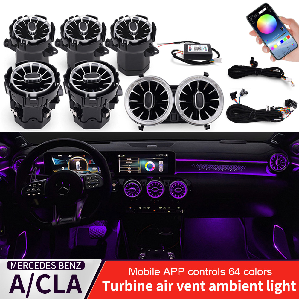 Pour Mercedes Benz Classe A W177 GLA C118 AMG 64 couleurs Turbine Nozzle Air Vent Ambient Lights Air Conditioner Lamp Control By App