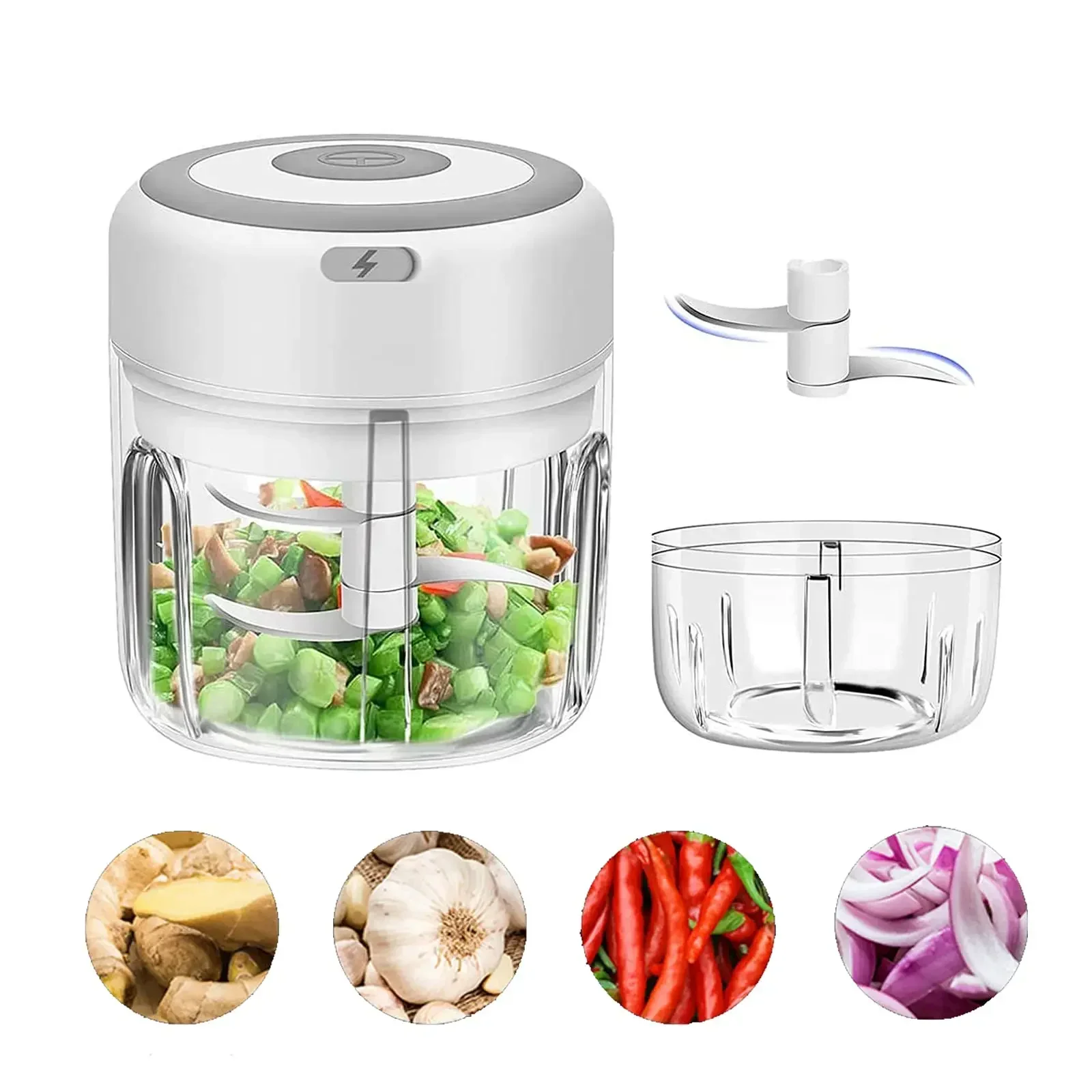 Máquina trituradora de ajo eléctrica inalámbrica, picadora de carne, máquina auxiliar de alimentos, trituradora de verduras y Chile de 100/250ml