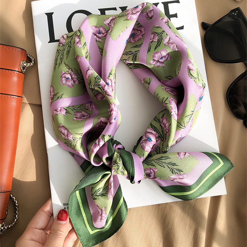 2023 luxo seda magro cachecol saco alça fita senhoras pequeno gato impressão bandana pequenos lenços de cabelo banda lenço feminino